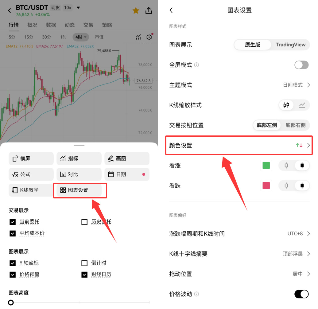 加密货币K线颜色如何设置？币安、欧易App设置教程