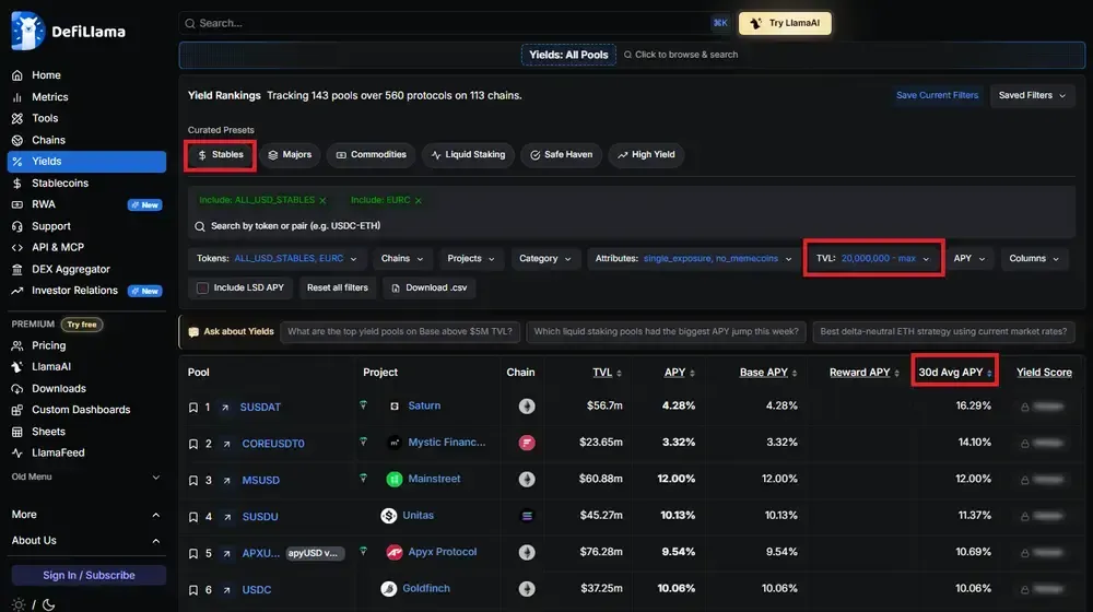 如何寻找年化收益率（APY）高的稳定币池