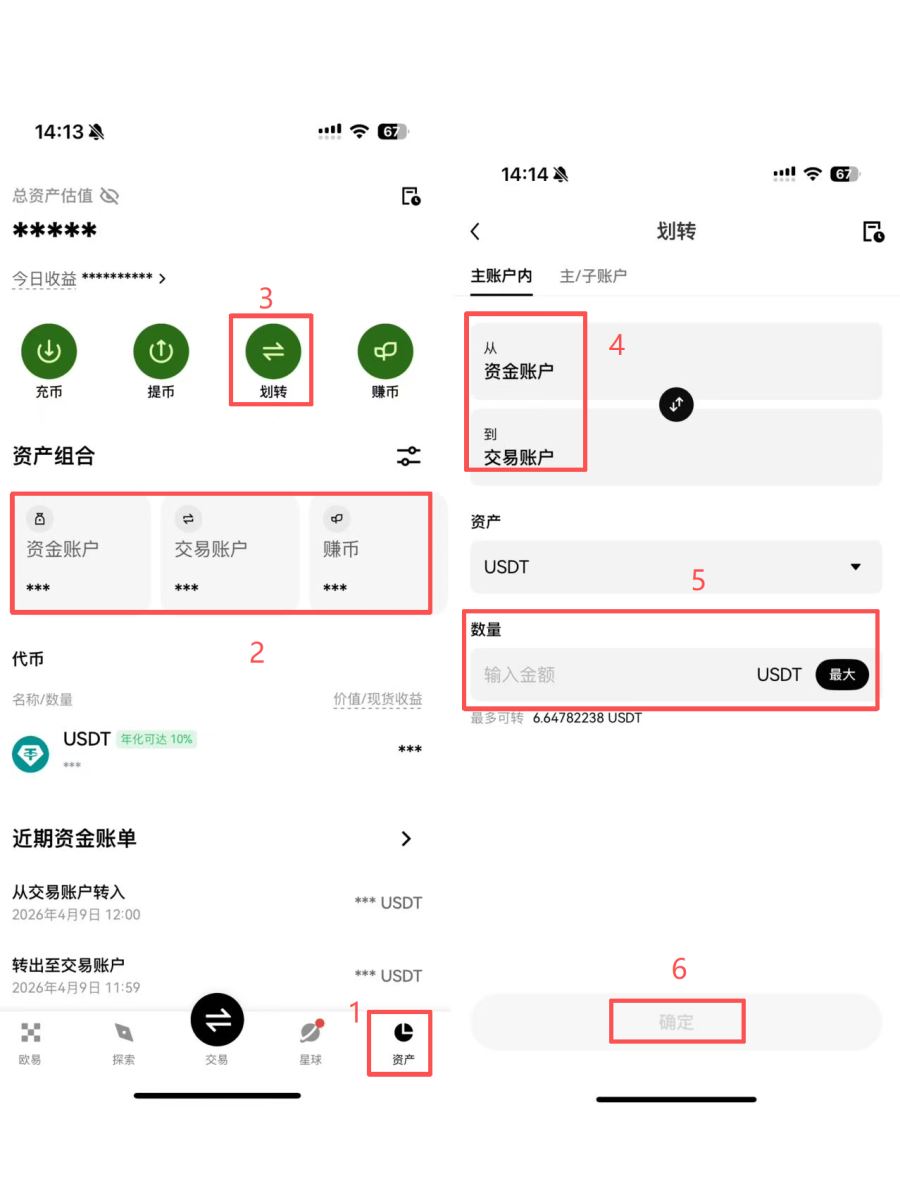 USDT到账后怎么划转到交易账户？