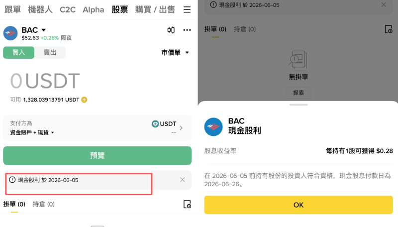 币安美股配息规则