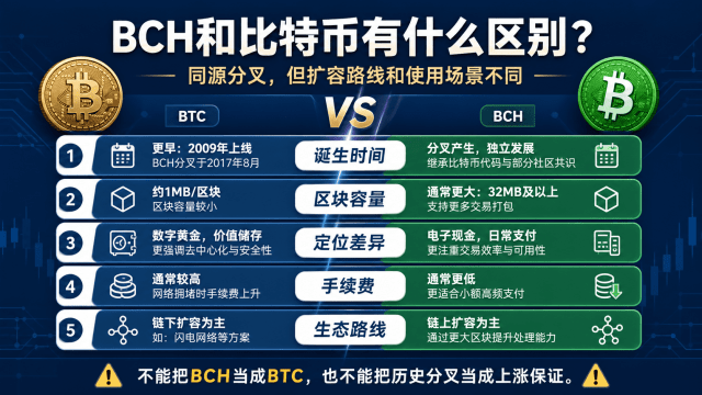 BCH与比特币区别：同源分叉，扩容路线不同