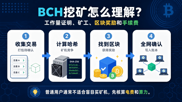 BCH挖矿怎么理解：矿工用算力竞争新区块