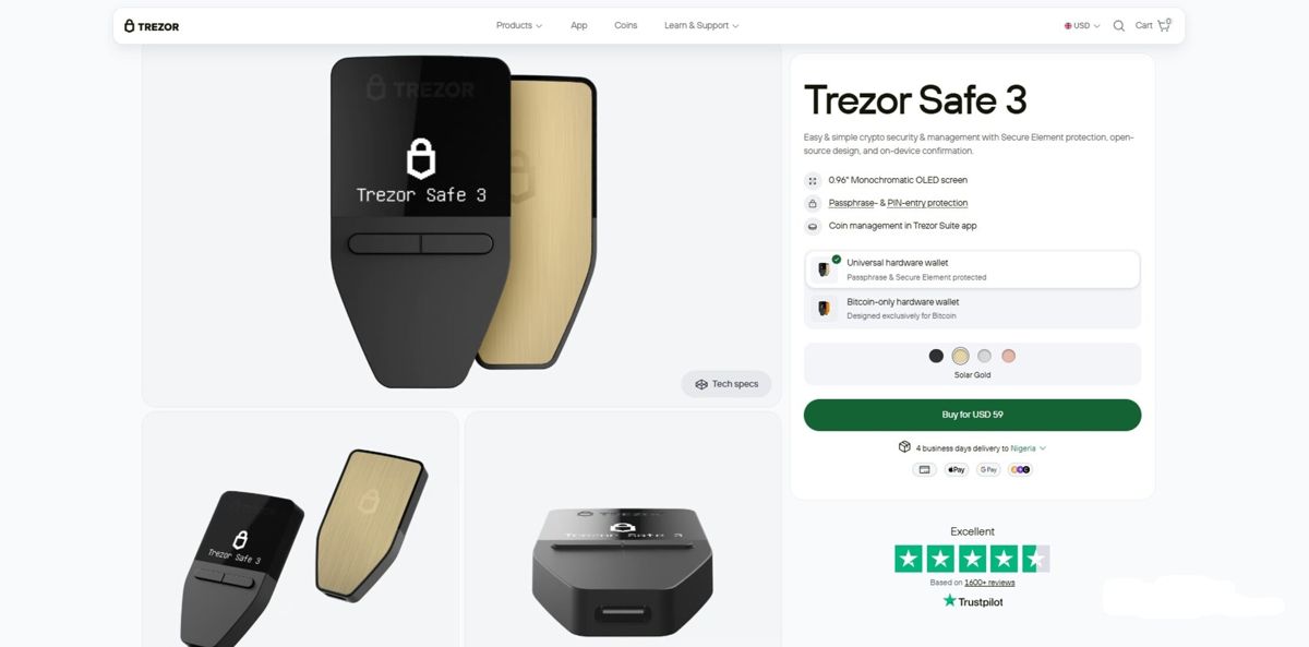3. Trezor Safe 3