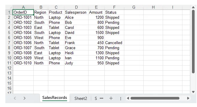使用 Python 在 Excel 中创建示例工作表
