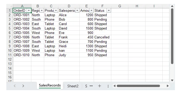 使用 Python 在 Excel 中启用自动筛选