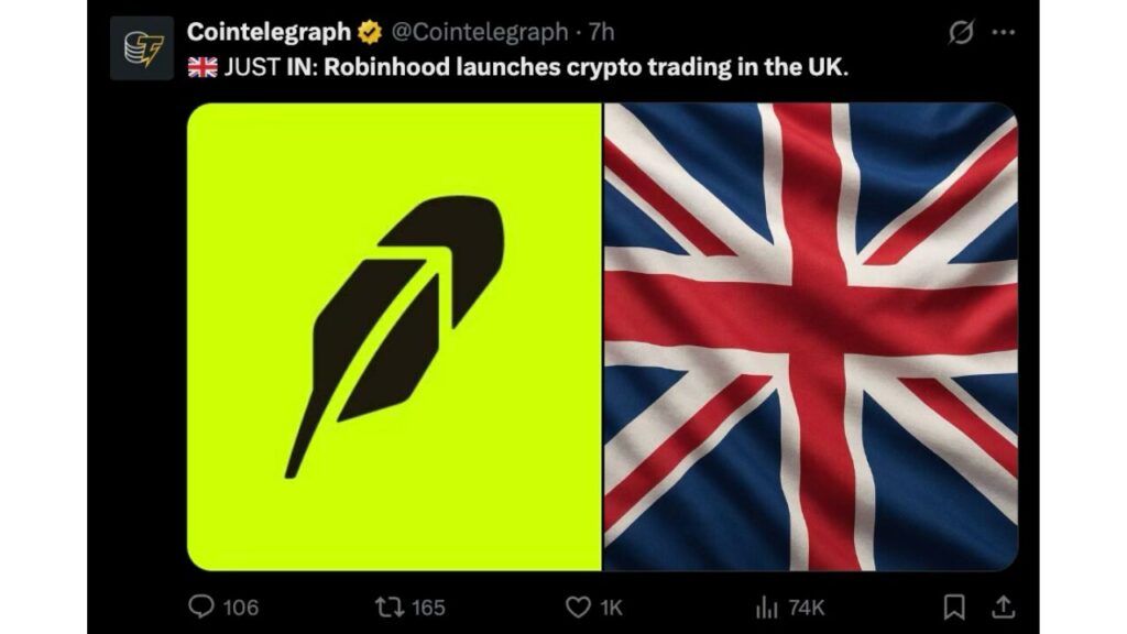 加密货币登陆 Robinhood 英国