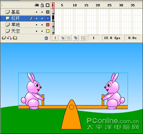 flash设计制作可爱的小兔子跷跷板动画实例教程
