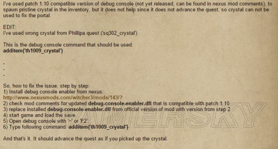 单机游戏,巫师3 1.10版狼学派套装找不到水晶的解决方法,游戏攻略