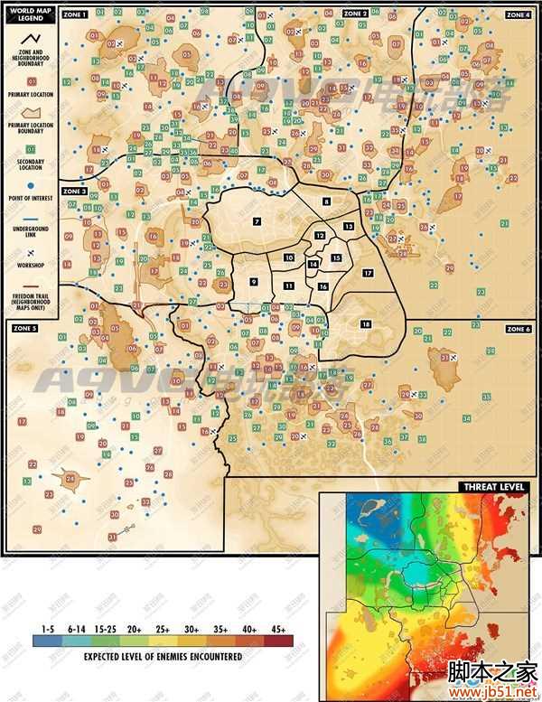 单机游戏,辐射4世界地图18个区域位置图示介绍,游戏攻略