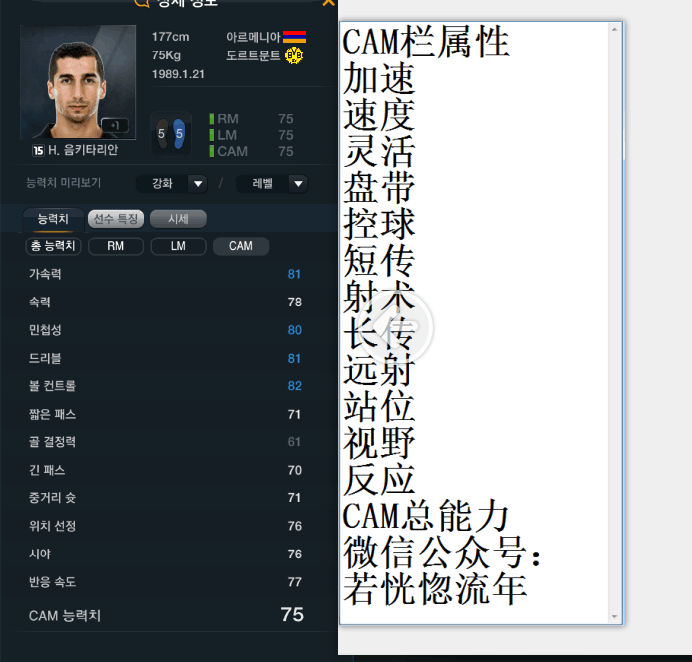 网络游戏,FIFAOnline3 韩服15赛季卡前腰球员数据一览,游戏攻略