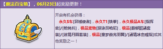 《QQ飞车》魔法百宝箱奖励更新 永久S车异域使者降临