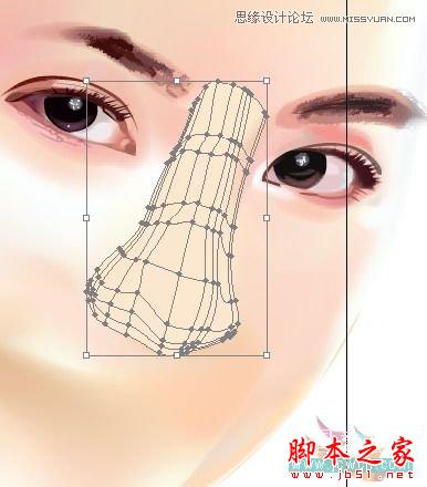 Illustrator网格工具绘制写实美女教程,脚本之家