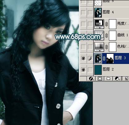 Photoshop照片调色:青色调MM照片