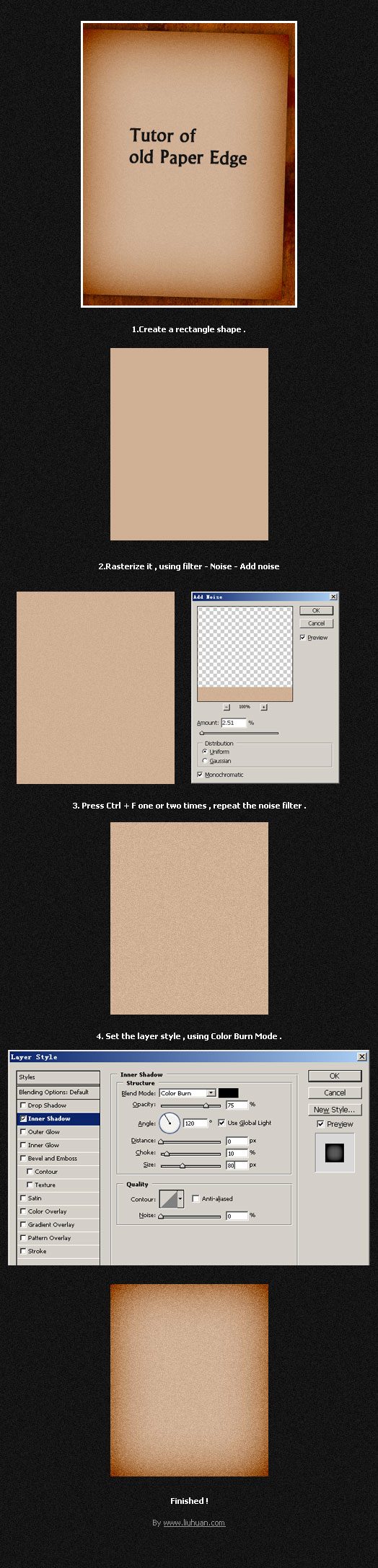 Photoshop入门教程:简单制作旧纸片”