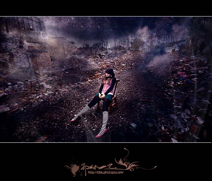 Photoshop照片合成教程:大火过后的MM特效