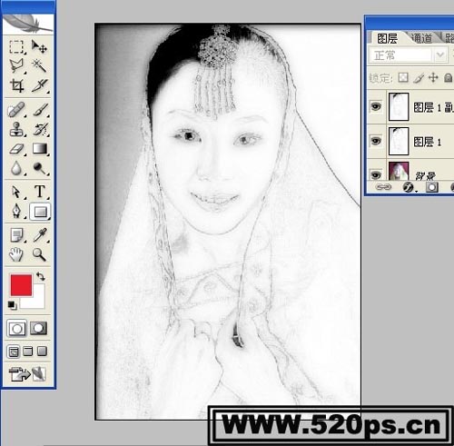 Photoshop把女孩照片变卡通工笔画教程