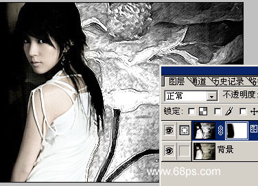 Photoshop油墨概况滤镜应用在MM照片上