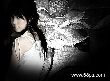 Photoshop油墨概况滤镜应用在MM照片上