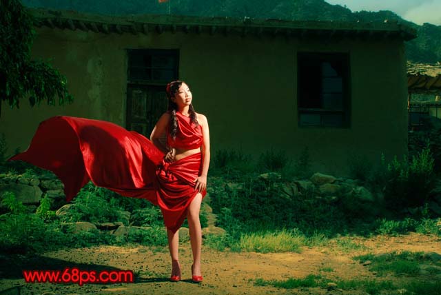 Photoshop 调出外景人物照片强对比的暗红色