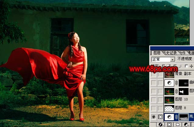 Photoshop 调出外景人物照片强对比的暗红色