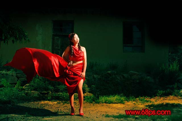 Photoshop 调出外景人物照片强对比的暗红色