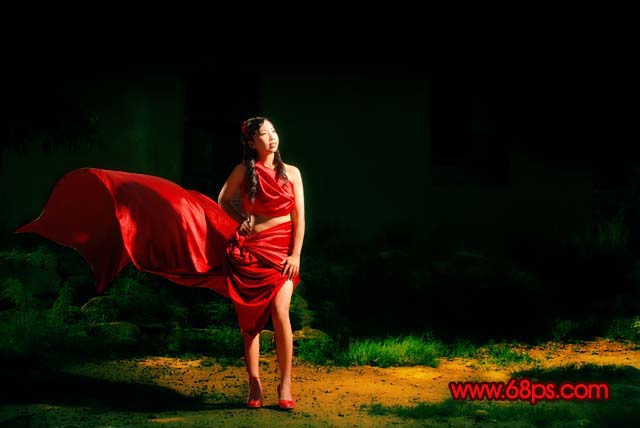 Photoshop 调出外景人物照片强对比的暗红色