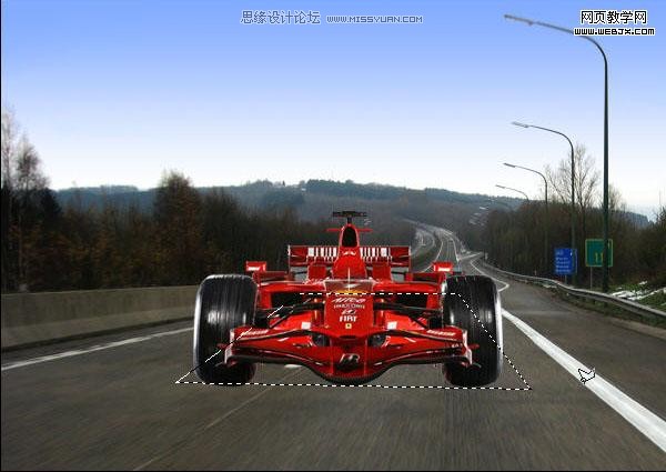 photoshop 合成冒烟行驶的F1赛车