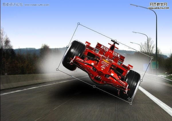 photoshop 合成冒烟行驶的F1赛车