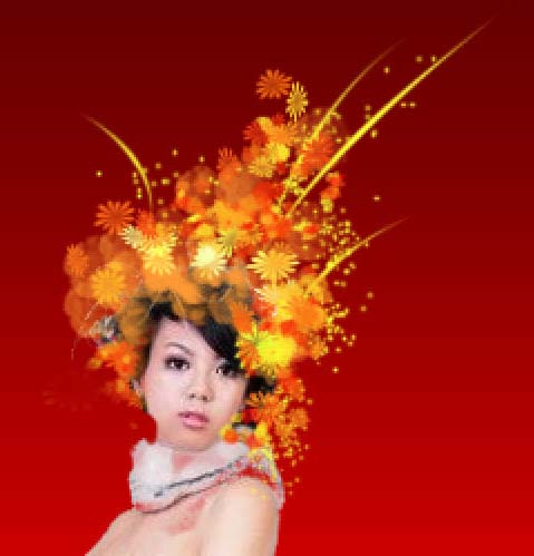 Photoshop 打造亮丽的红色古典美女写真