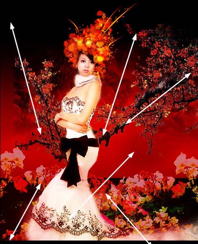 Photoshop 打造亮丽的红色古典美女写真