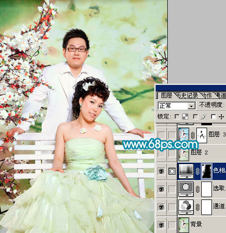 Photoshop 打造淡蓝色的室内婚片