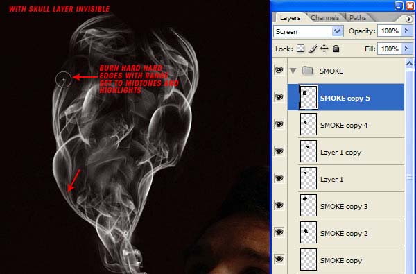 photoshop 合成带有骷髅头像的烟雾