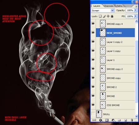 photoshop 合成带有骷髅头像的烟雾