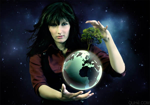 photoshop 合成玩转地球的女魔法师