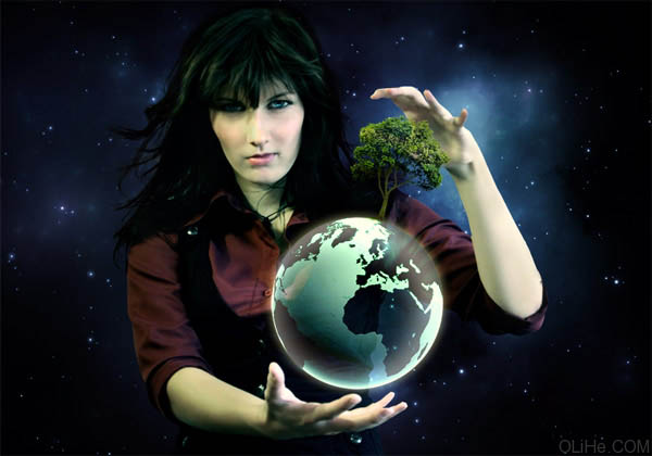 photoshop 合成玩转地球的女魔法师