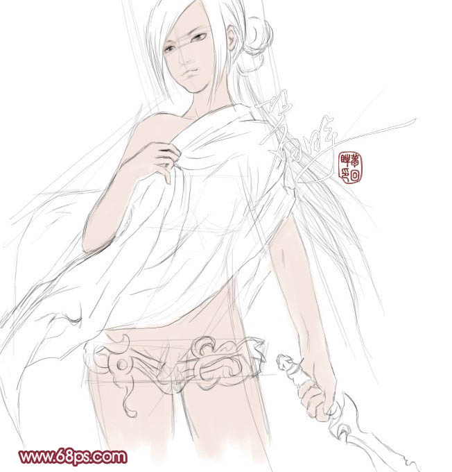 photoshop 鼠绘穿红袍的古代女战士