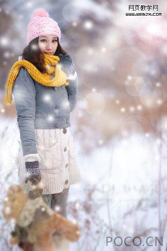 photoshop 浪漫的冬季雪景美女图片