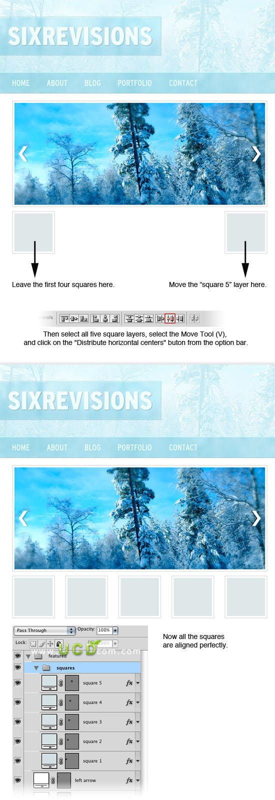 Photoshop 绘制冬季气息风格网站首页