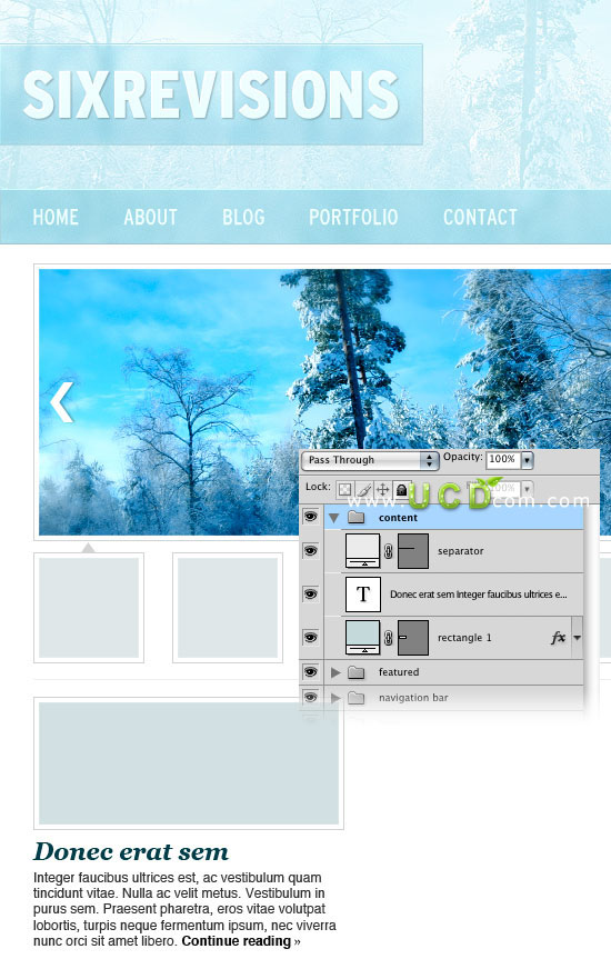 Photoshop 绘制冬季气息风格网站首页