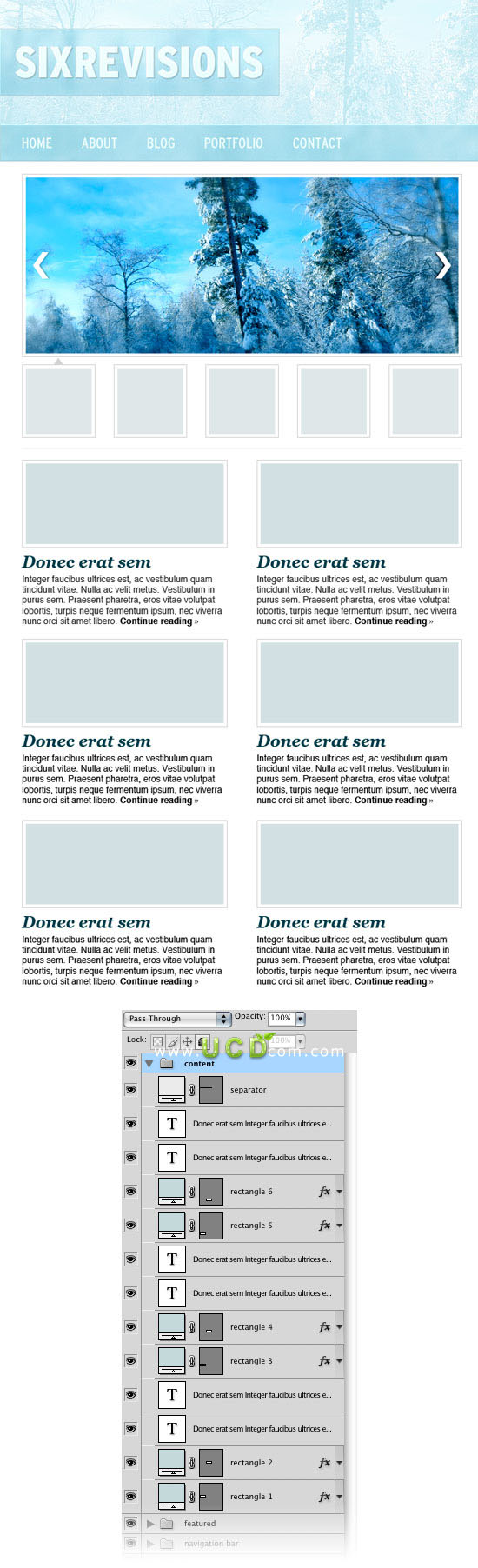 Photoshop 绘制冬季气息风格网站首页