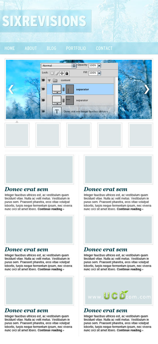 Photoshop 绘制冬季气息风格网站首页