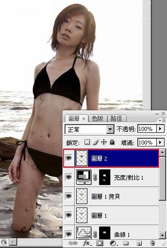 photoshop 将美女的蓝色比基尼调成质感金色效果