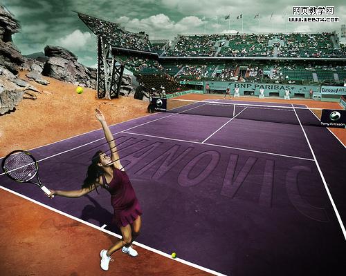 Photoshop合成户外体育馆羽毛球比赛图片