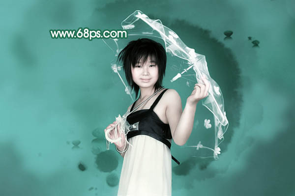 Photoshop 给人物照片加上淡淡的水墨背景