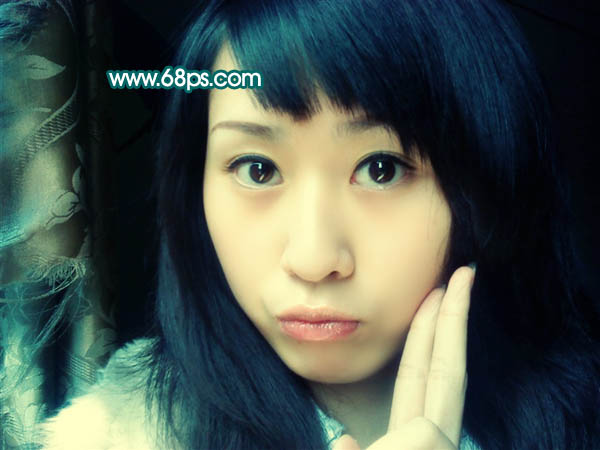 Photoshop 人物照片甜美的粉青色