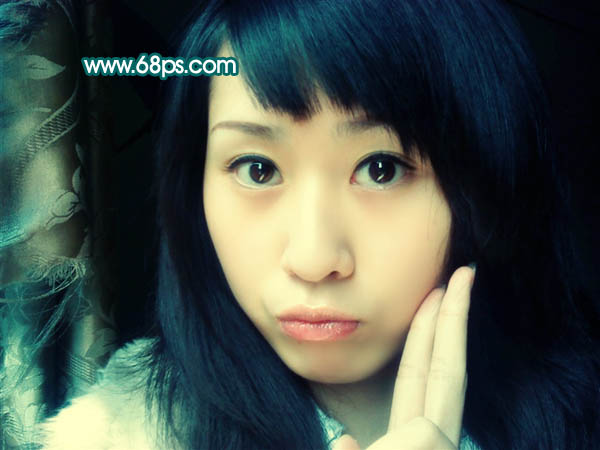 Photoshop 人物照片甜美的粉青色