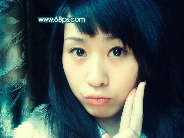 Photoshop 人物照片甜美的粉青色