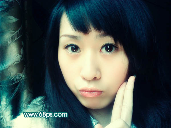 Photoshop 人物照片甜美的粉青色