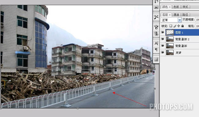 Photoshop 让地震后的废墟再现辉煌的处理