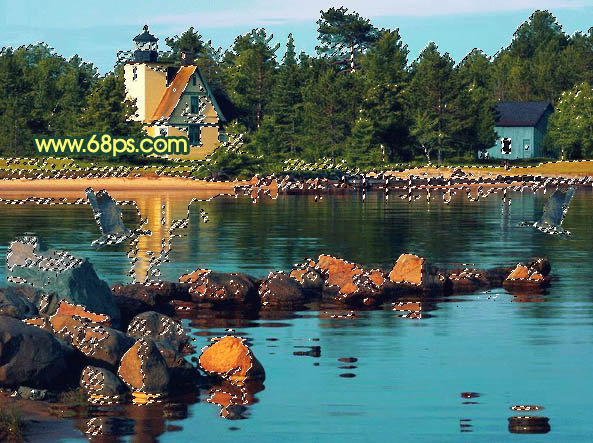 Photoshop 秀丽的晚霞湖光图调整方法